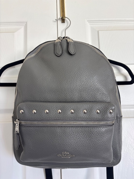 Coach pebbled leather backpack in charcoal gray with silver hardware